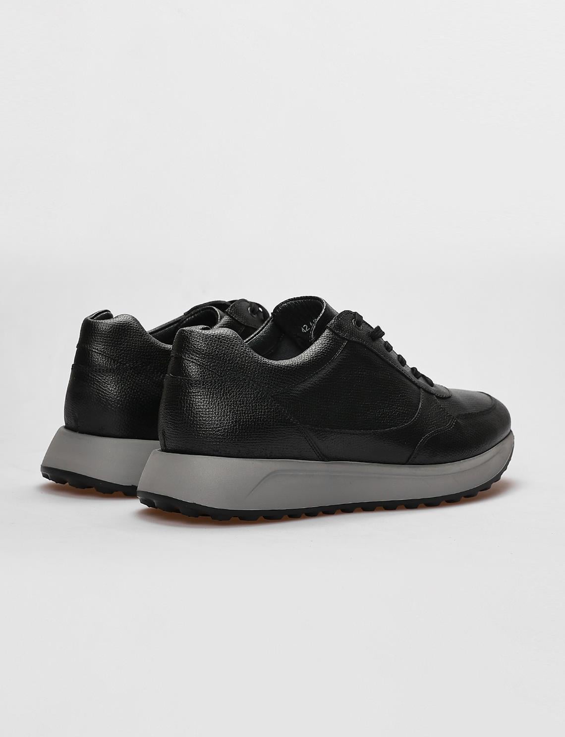 Genuine Leather Black Lace-up Men's Athletic Shoes