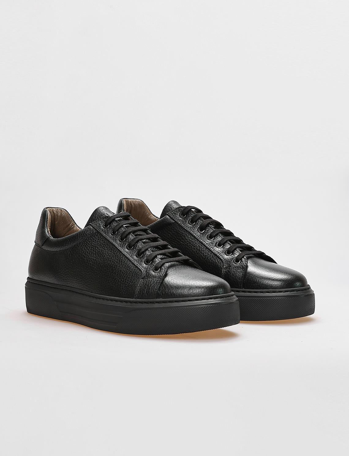 Genuine Leather Black Lace-up Men's Athletic Shoes