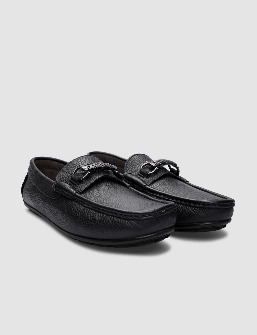 100% Genuine Leather Black Buckle Men's Loafer