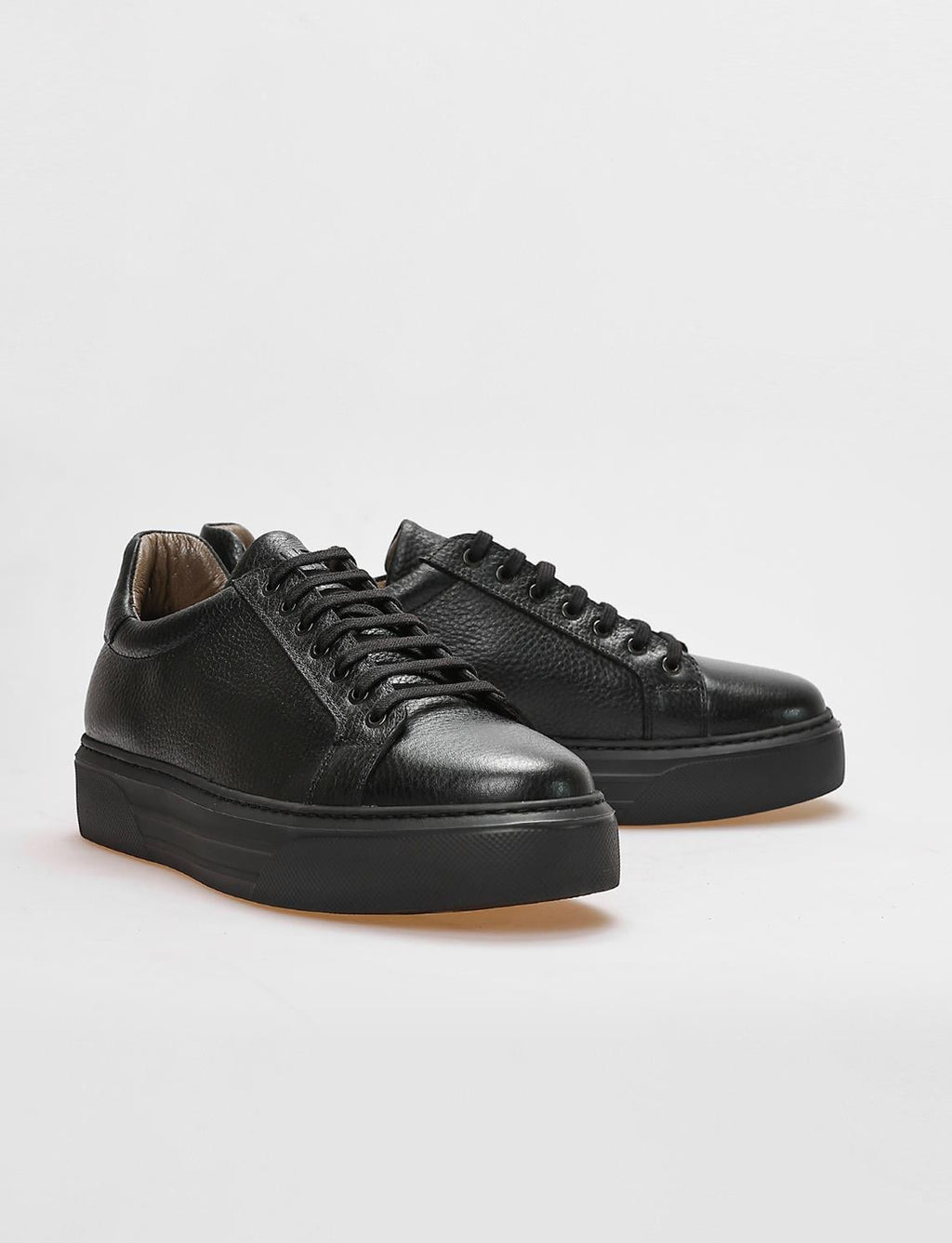 Genuine Leather Black Lace-up Men's Athletic Shoes