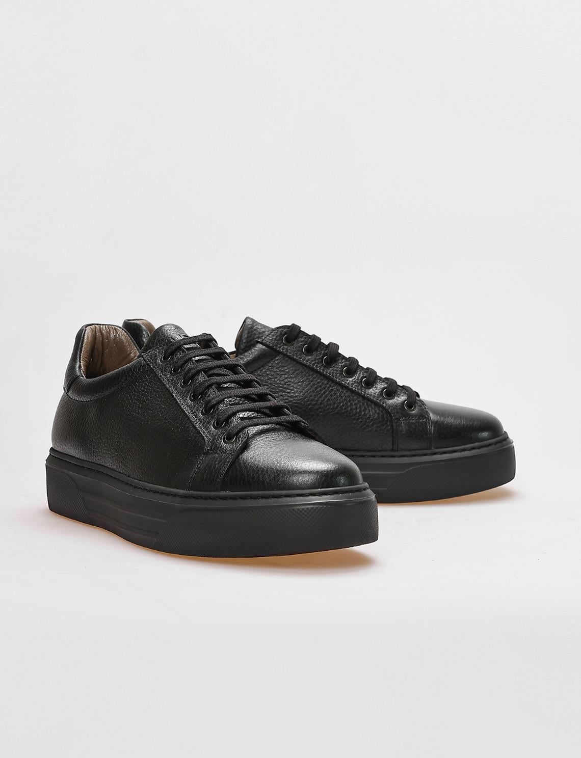 Genuine Leather Black Lace-up Men's Athletic Shoes