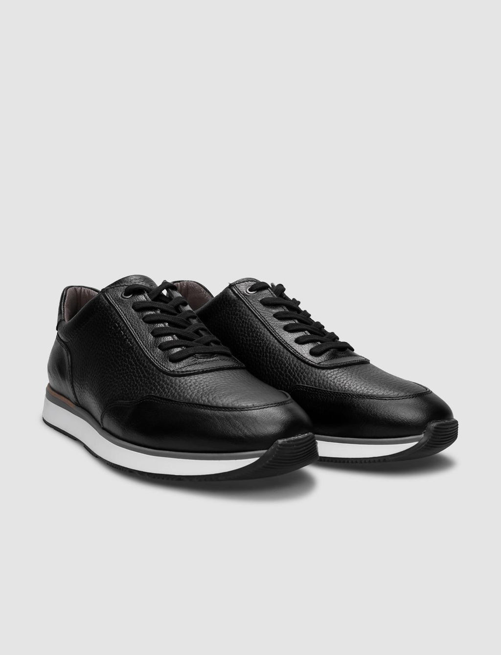 100% Genuine Leather Textured Black Lace-up Men's Athletic Shoes