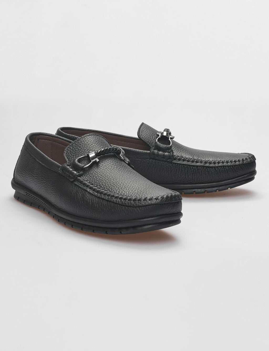 Genuine Leather Black Buckle Men's Loafer