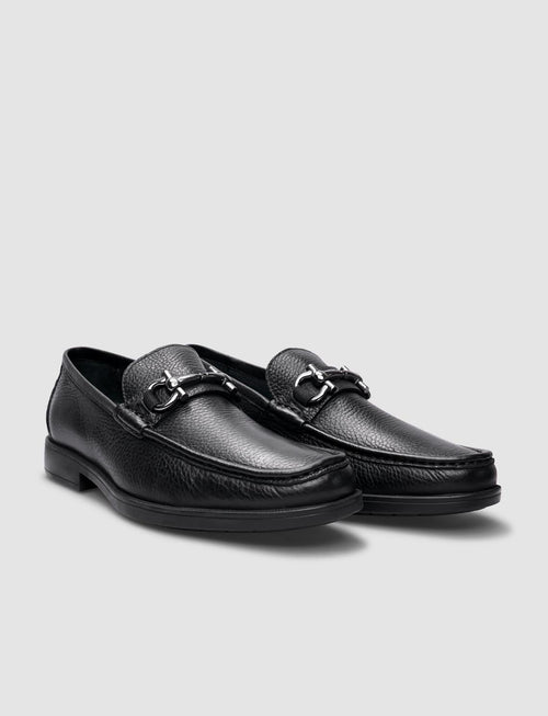 100% Genuine Leather Black Buckle Men's Casual Shoes