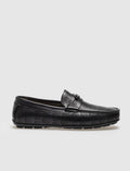 Genuine Leather Black Patterned Buckle Men's Laceless Loafer