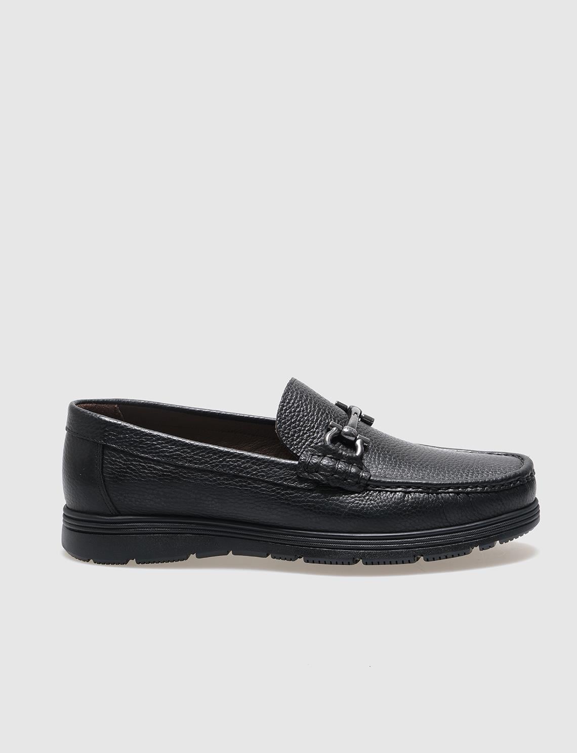 Genuine Leather Black Buckle Men's Casual Shoes