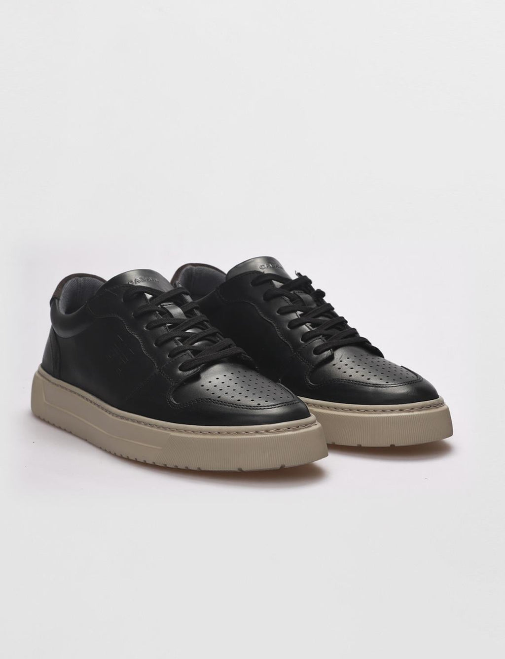 Genuine Leather Black-Beige Lace-up Men's Athletic Shoes (121565-1718)