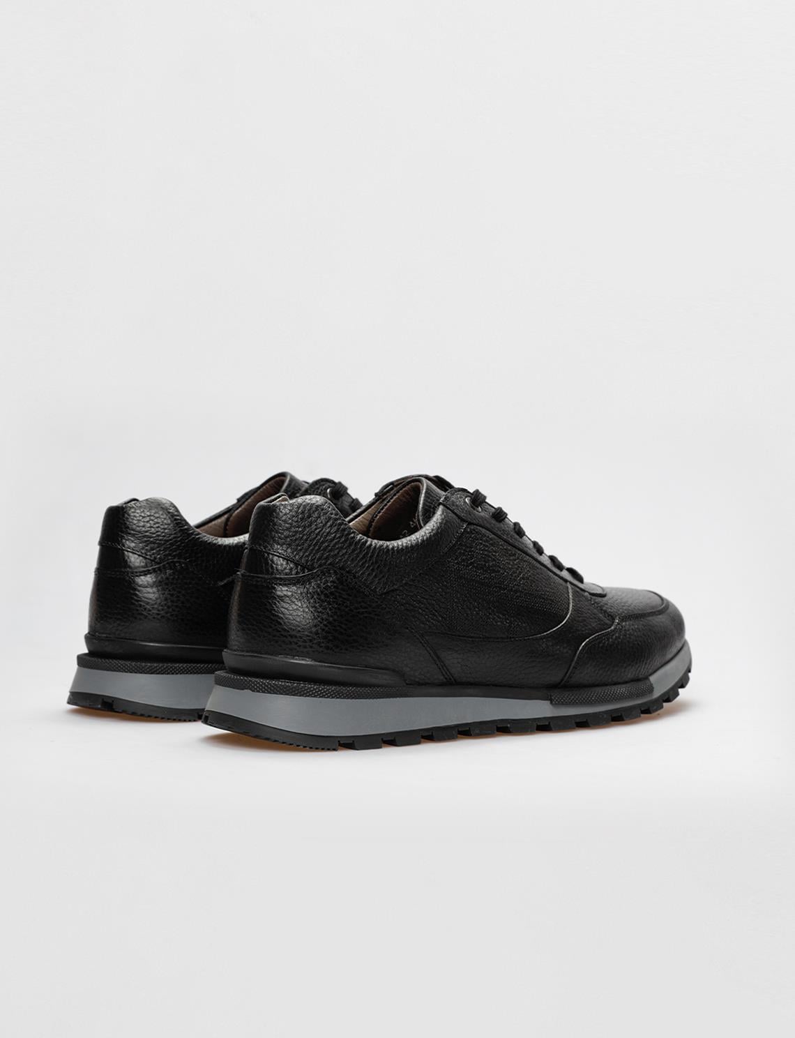 Genuine Leather Black Lace-up Men's Athletic Shoes