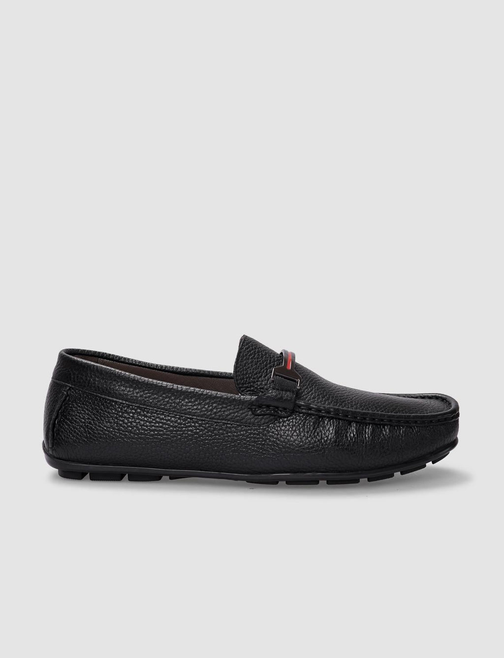 Genuine Leather Black Buckle Men's Loafer