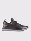 Genuine Leather Black Lace-up Men's Athletic Shoes