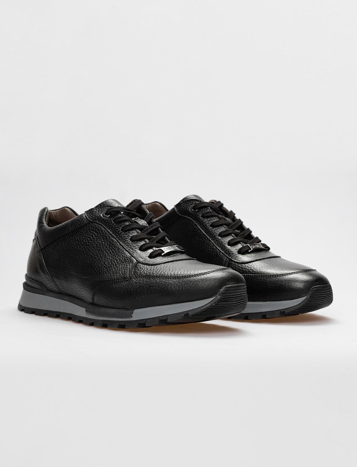 Genuine Leather Black Lace-up Men's Athletic Shoes