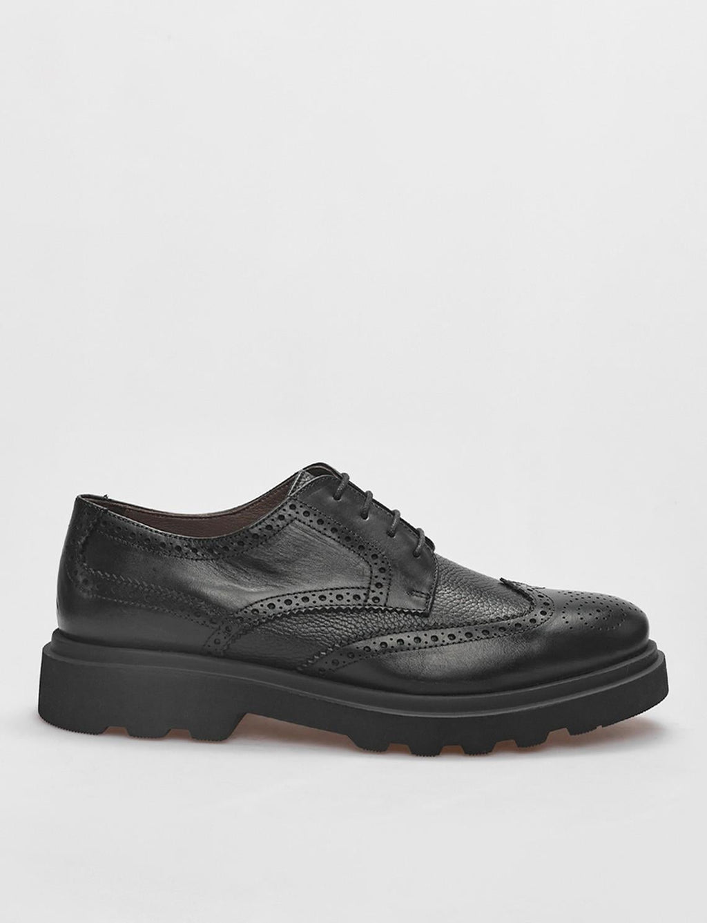 Genuine Leather Textured Black Lace-up Men's Casual Shoes