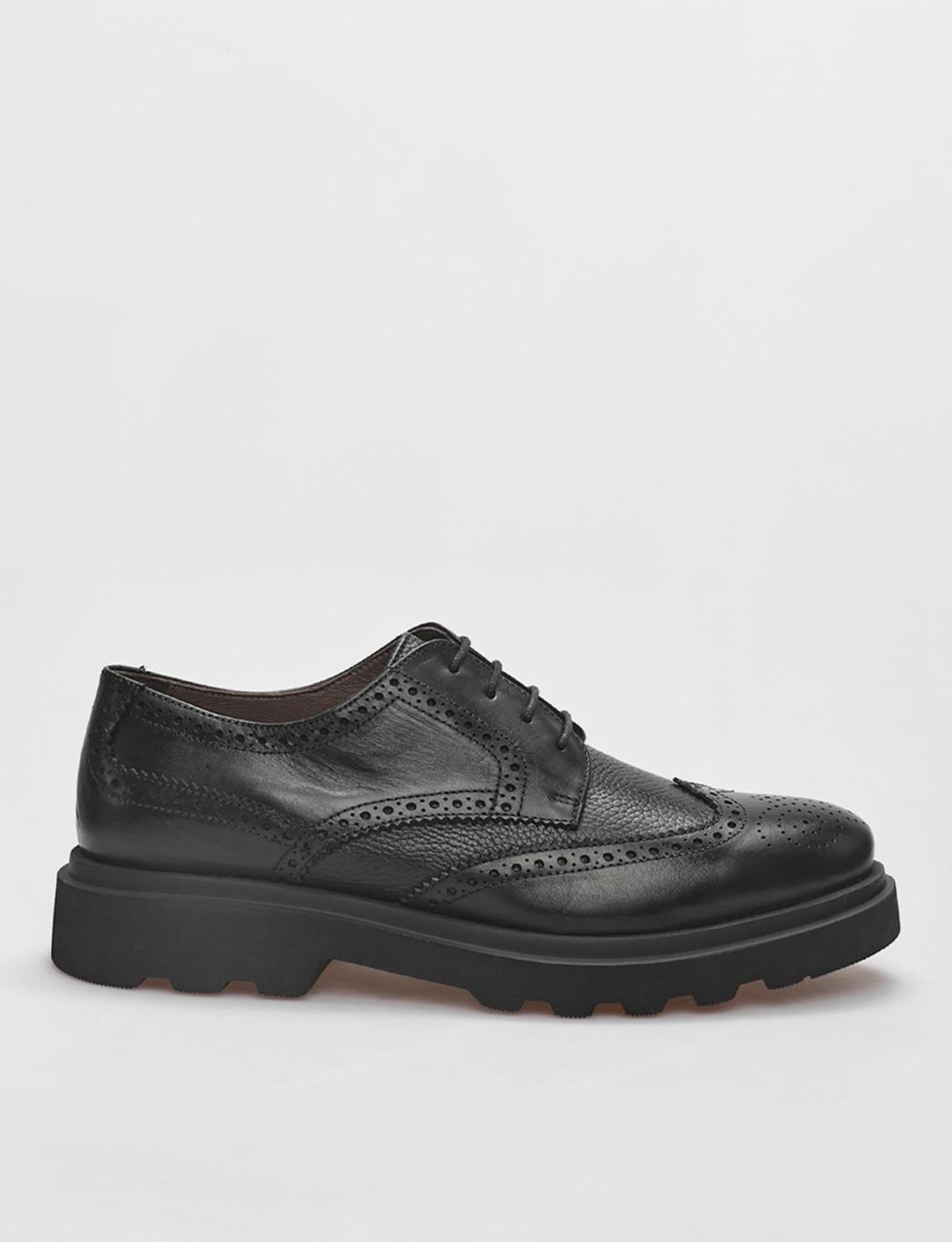 Genuine Leather Textured Black Lace-up Men's Casual Shoes