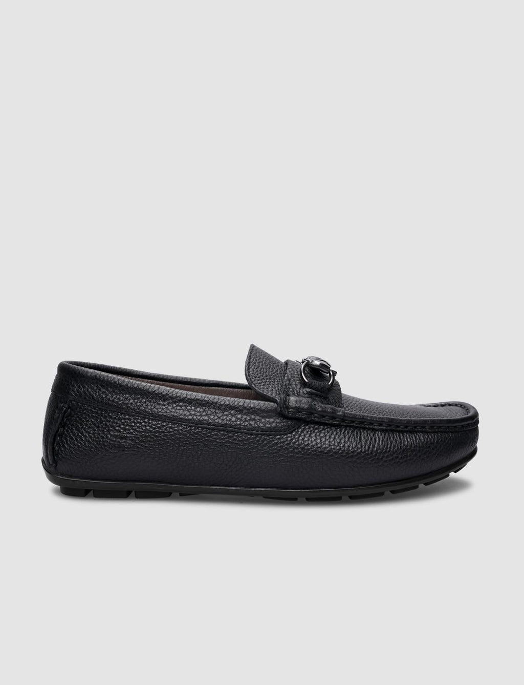100% Genuine Leather Black Buckle Men's Loafer