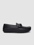 100% Genuine Leather Black Buckle Men's Loafer