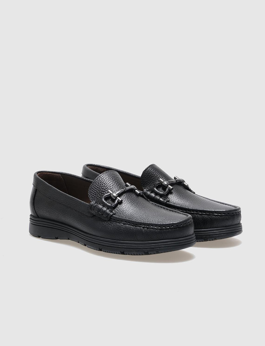 Genuine Leather Black Buckle Men's Casual Shoes