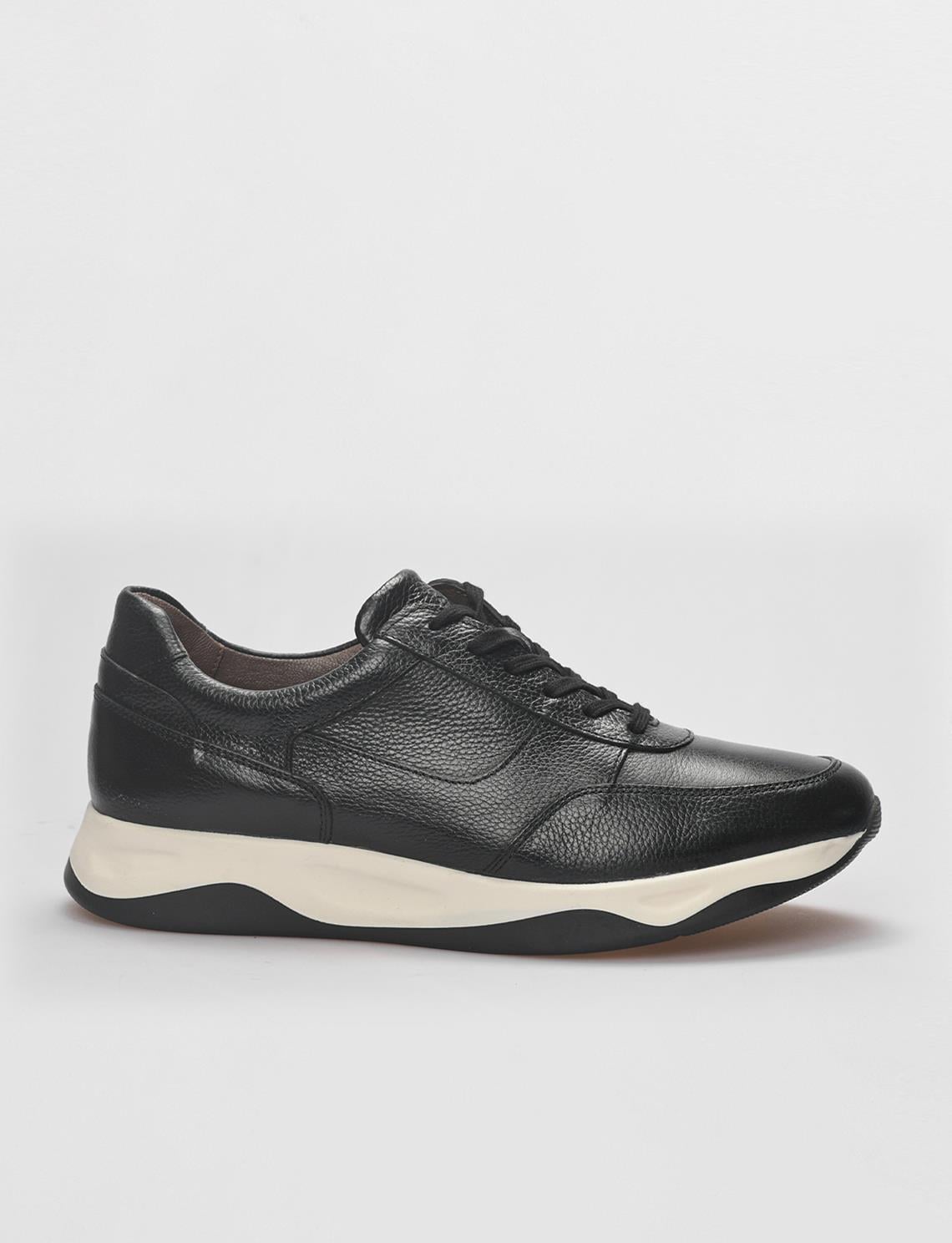 Genuine Leather Black Lace-up Men's Athletic Shoes