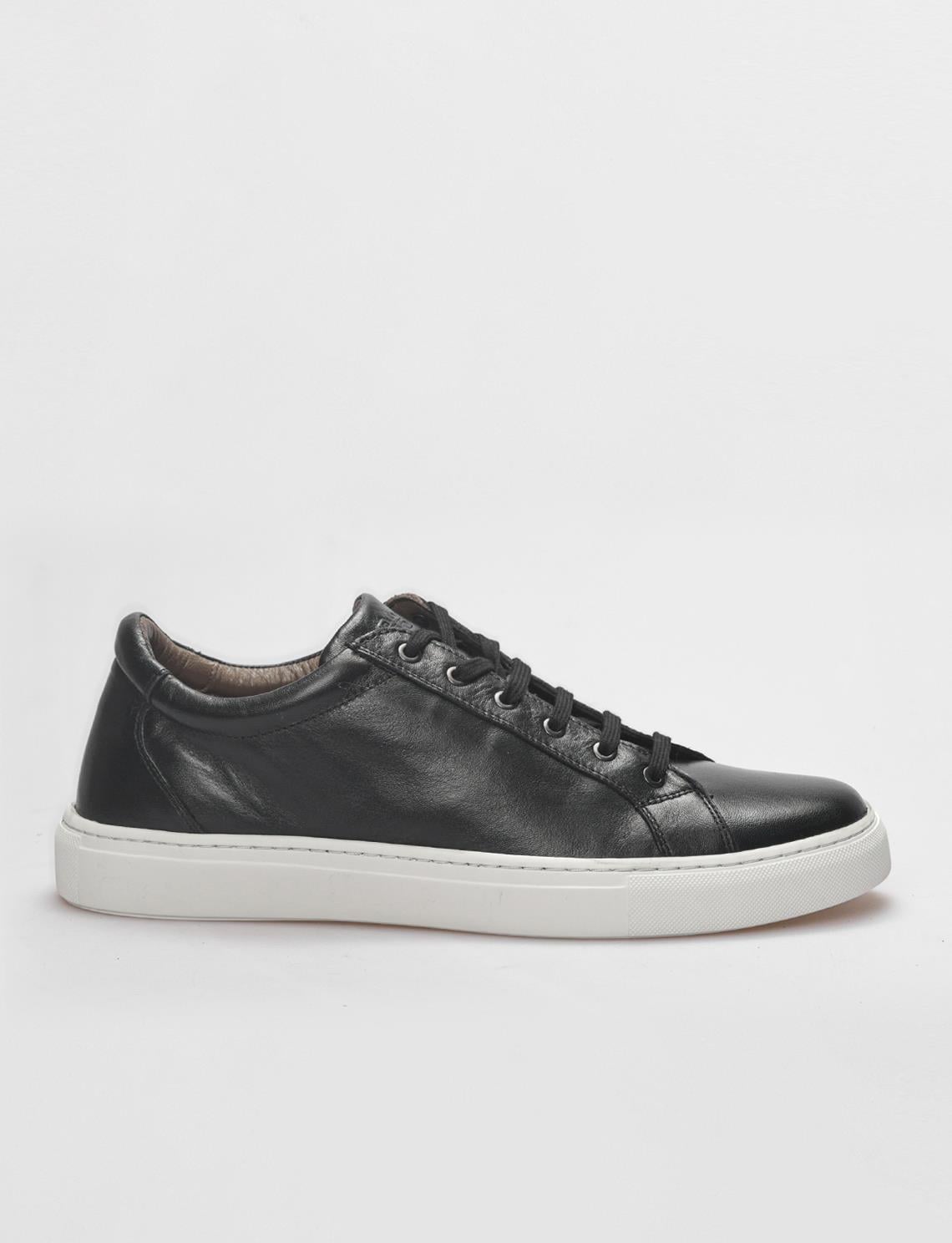Genuine Leather Black and White Lace-up Men's Athletic Shoes (121208-1805)