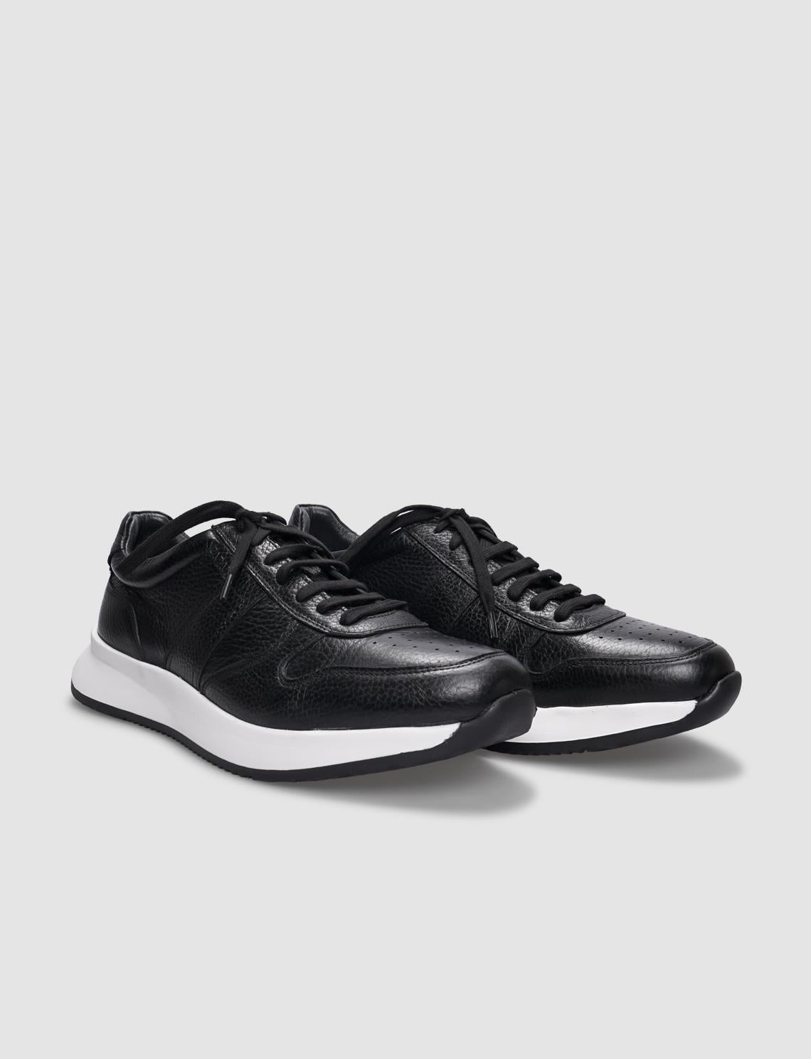 Genuine Leather Black Lace-up Men's Athletic Shoes