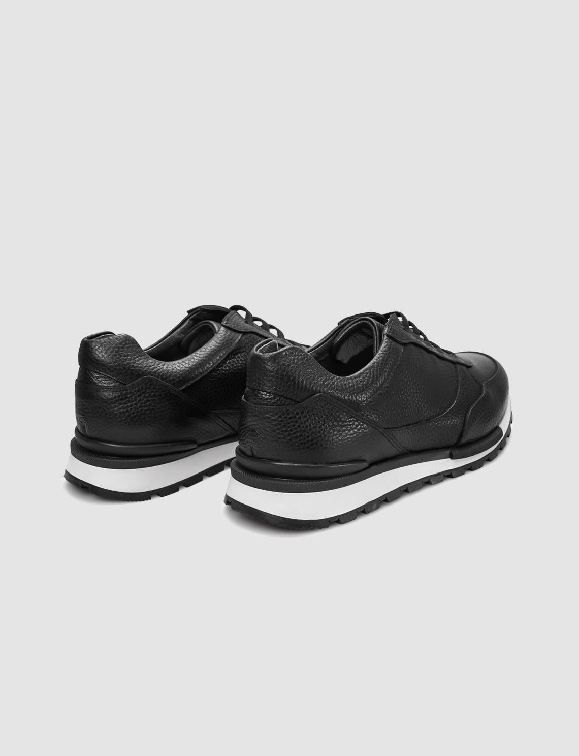 Genuine Leather Black and White Lace-up Men's Athletic Shoes (120021-2236)