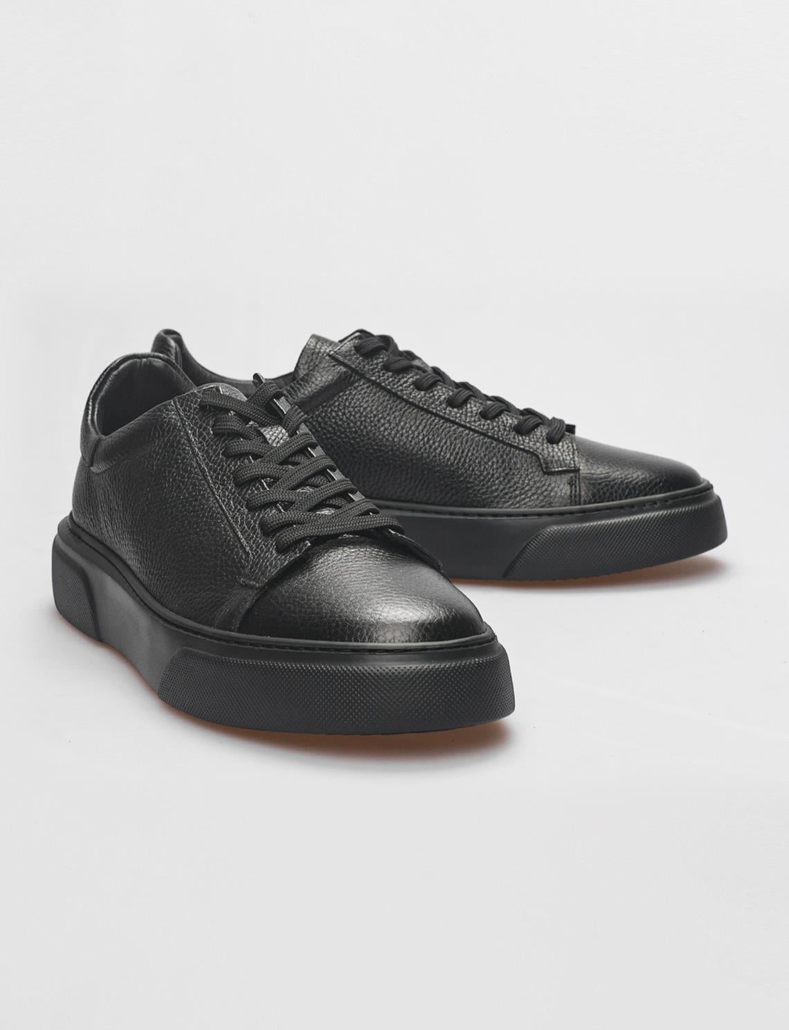 Genuine Leather Black Lace-up Men's Athletic Shoes
