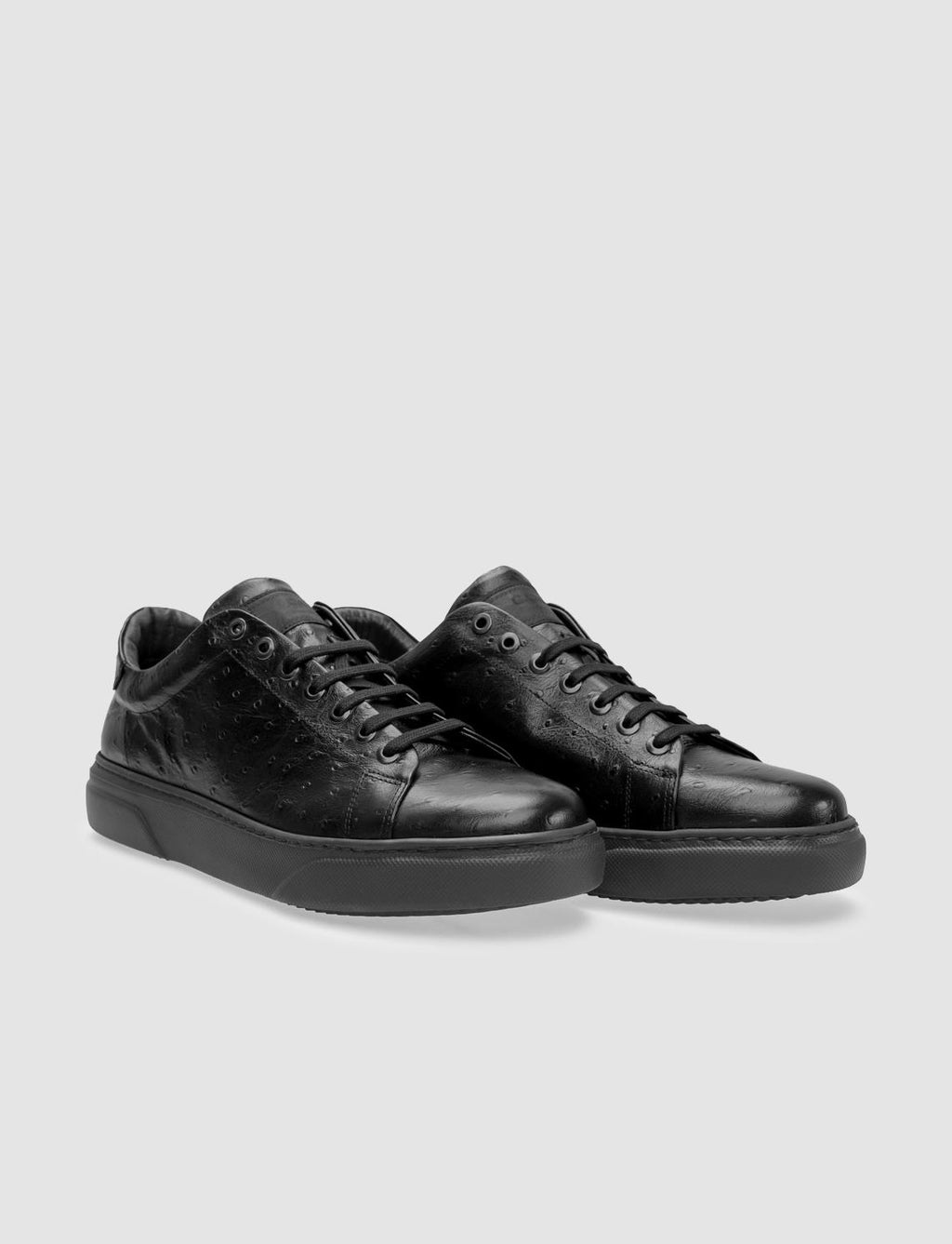 Genuine Leather Textured Black Lace-up Men's Athletic Shoes