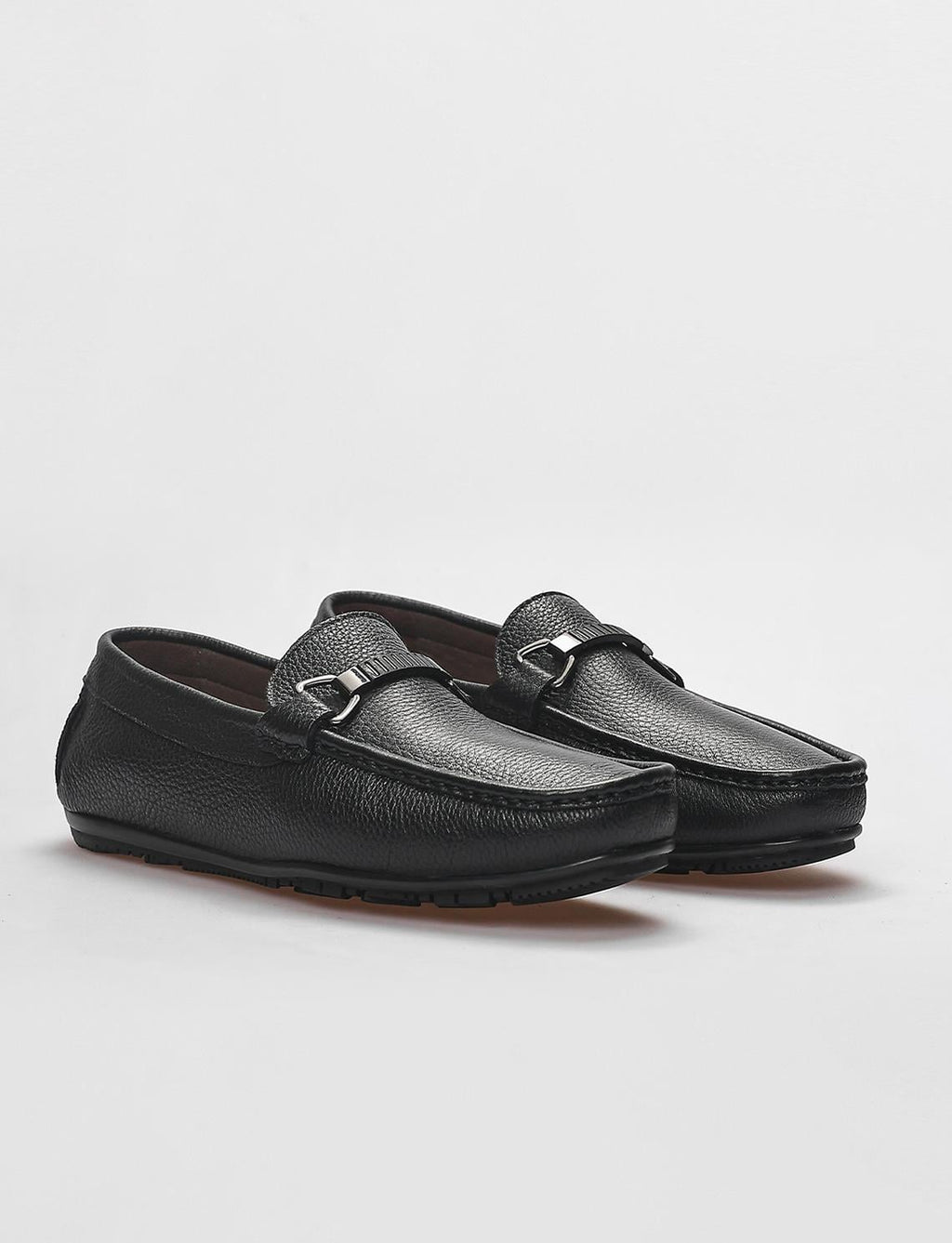 Genuine Leather Black Men's Loafer with Buckle Detail