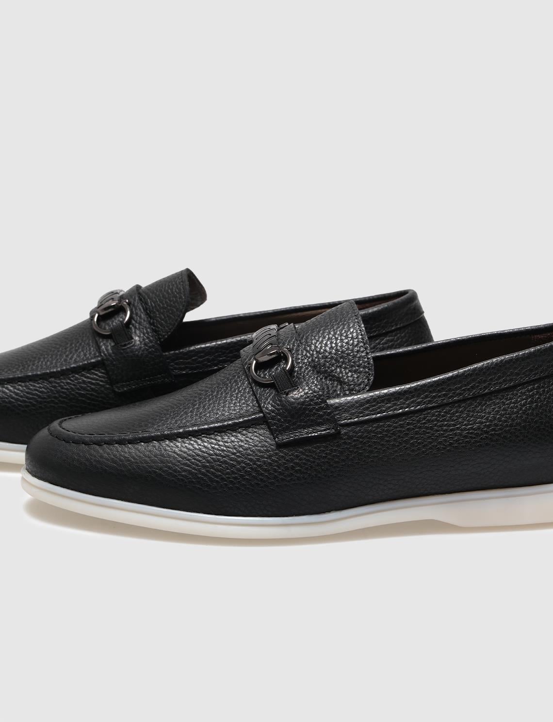 Genuine Leather Black and White Buckle Men's Casual Shoes (121413-1805)