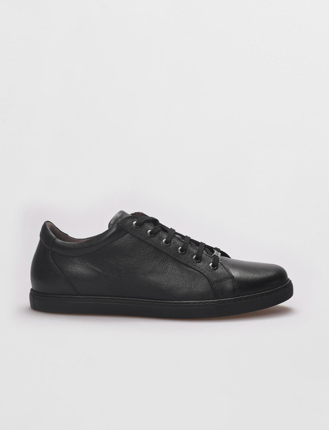 Genuine Leather Black Lace-up Men's Sneaker