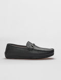 Genuine Leather Black Men's Loafer with Buckle Detail