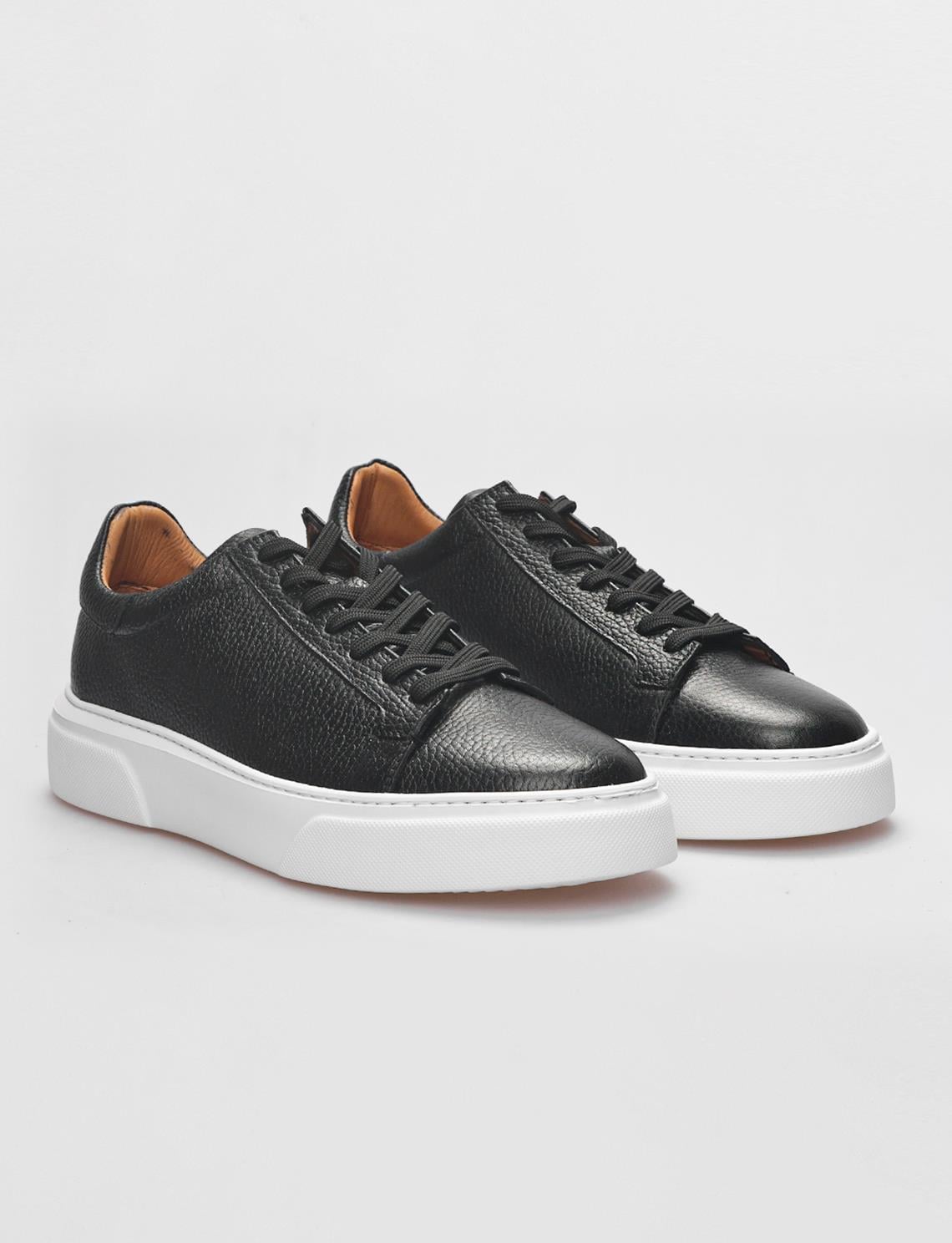 Genuine Leather Black Lace-up Men's Athletic Shoes