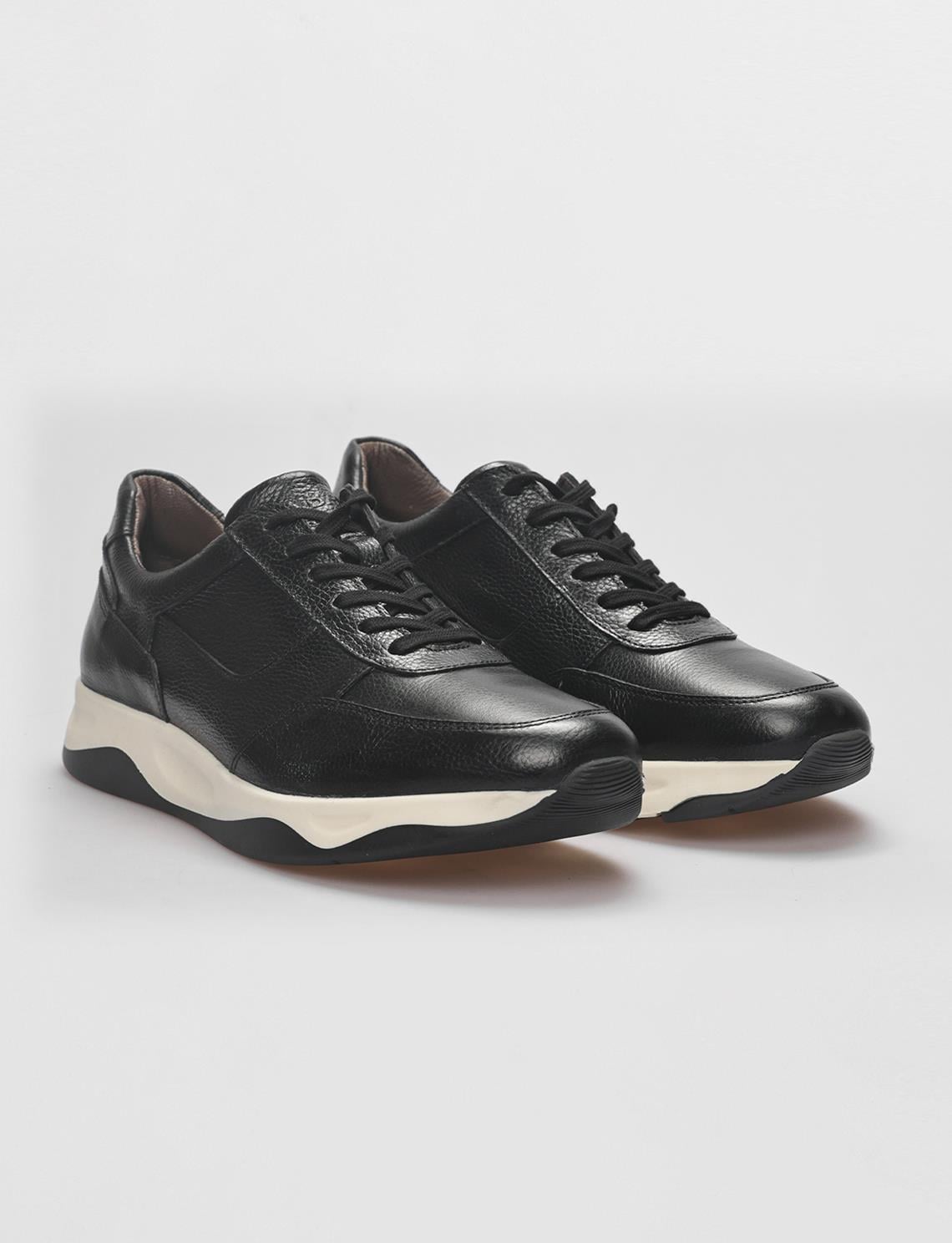 Genuine Leather Black Lace-up Men's Athletic Shoes