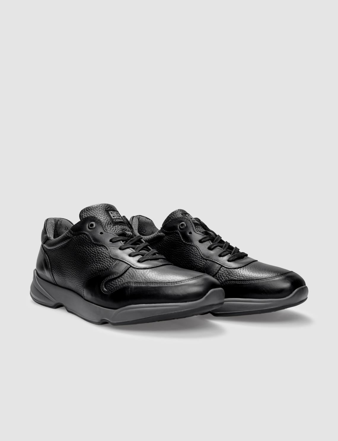 Genuine Leather Black Lace-up Men's Athletic Shoes