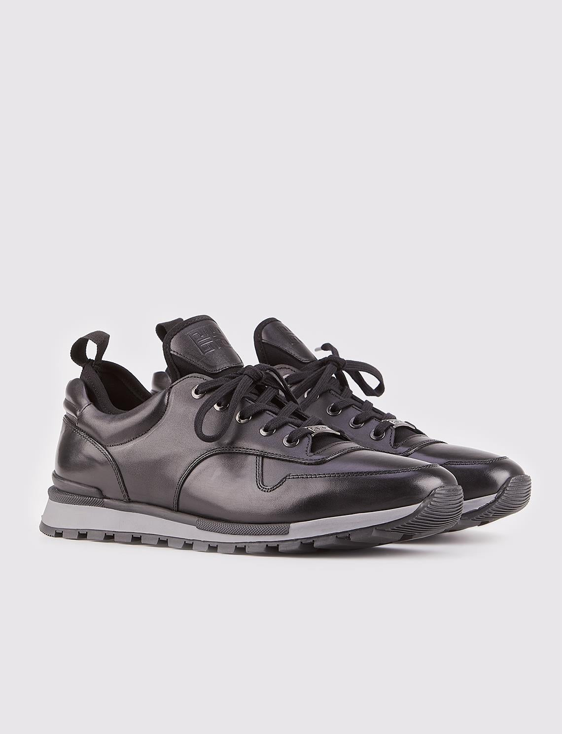 Genuine Leather Black Lace-up Men's Athletic Shoes