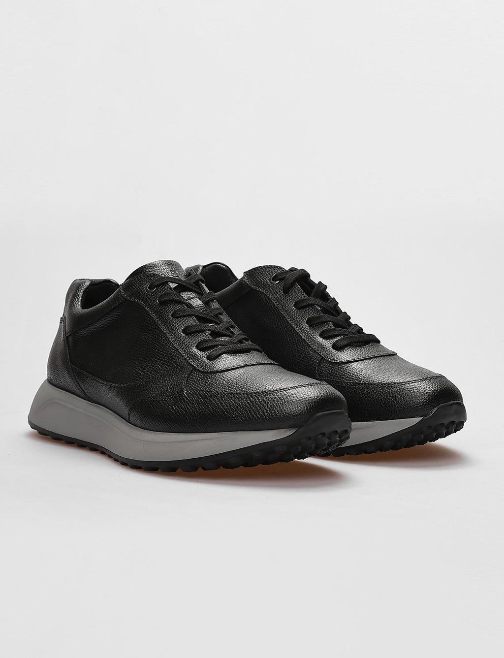 Genuine Leather Black Lace-up Men's Athletic Shoes