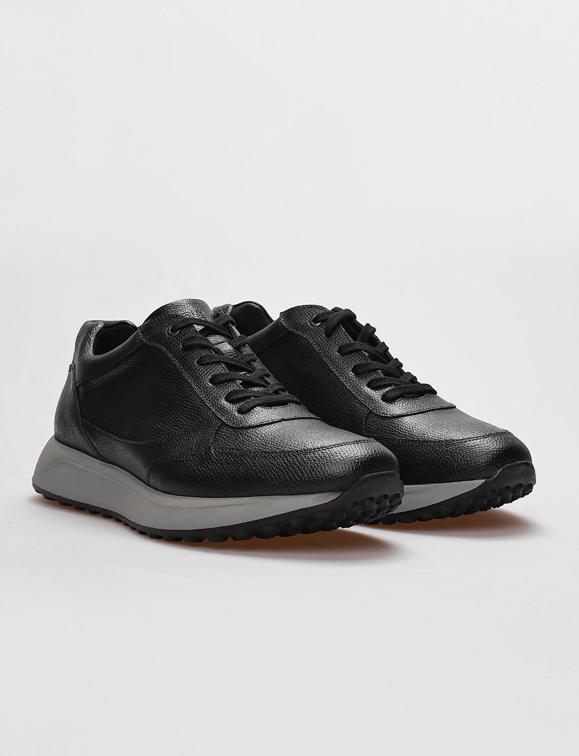 Genuine Leather Black Lace-up Men's Athletic Shoes