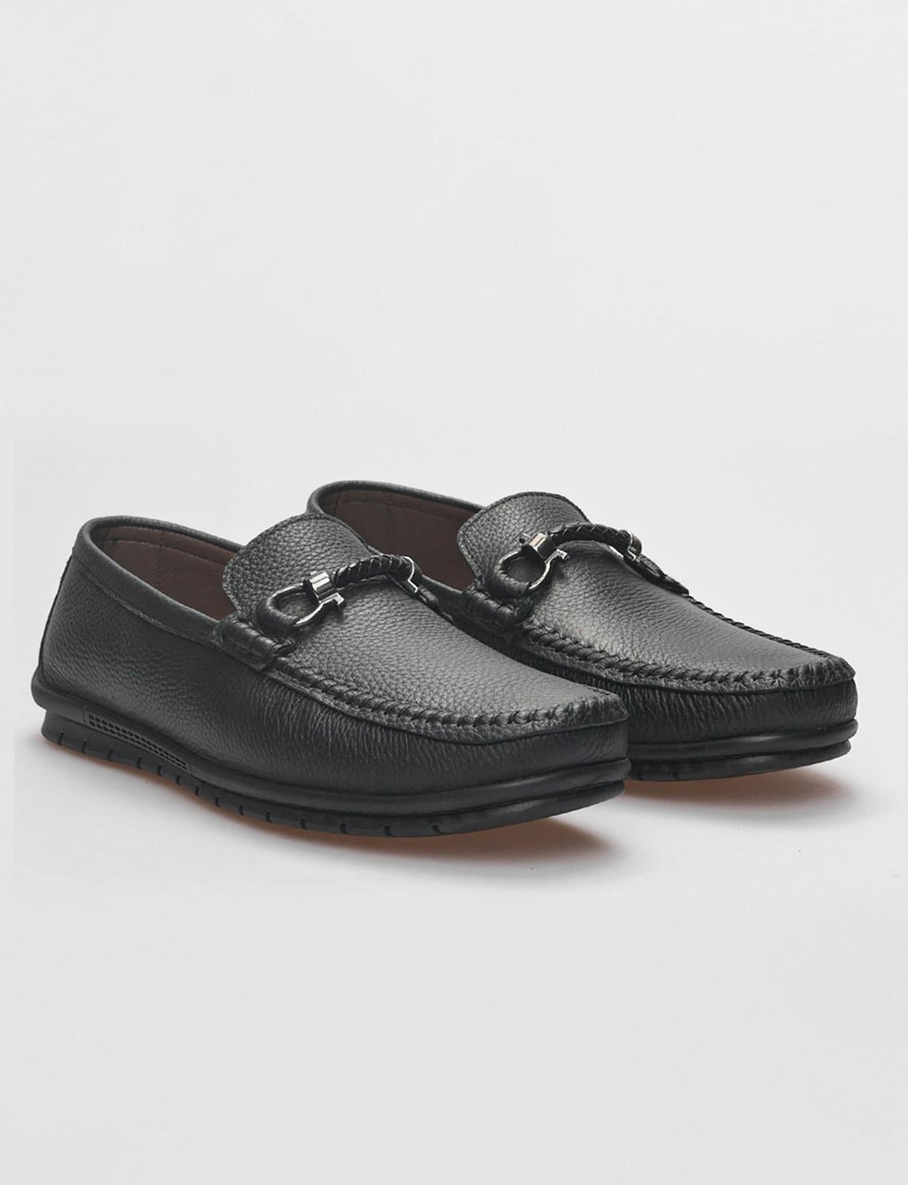 Genuine Leather Black Buckle Men's Loafer