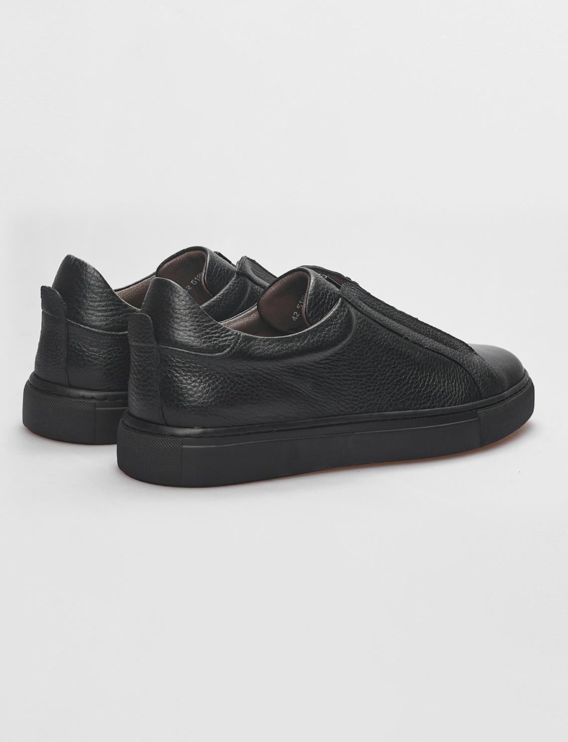 Genuine Leather Textured Black Elastic Men's Athletic Shoes (121679-1780)