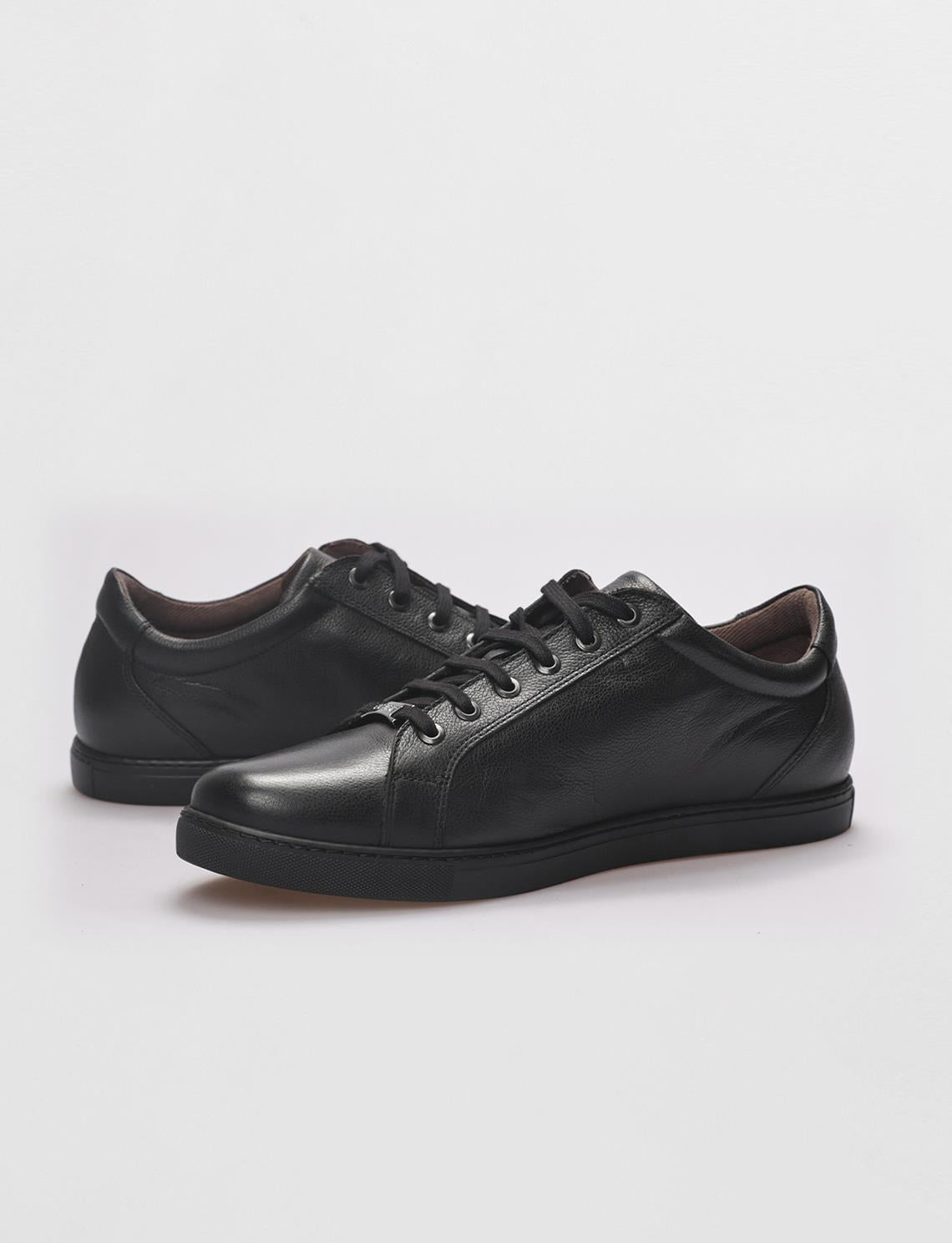 Genuine Leather Black Lace-up Men's Sneaker