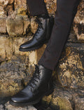 Genuine Leather Black Men's Lace-up Casual Boots