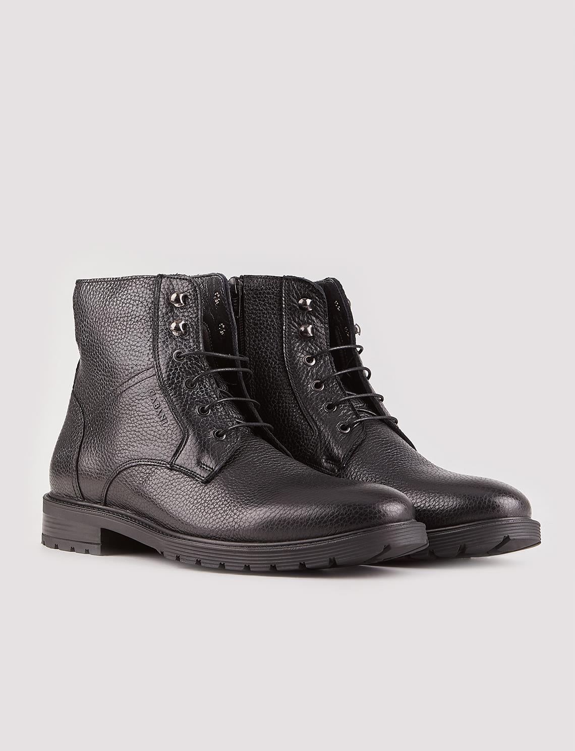 Genuine Leather Black Men's Lace-up Casual Boots