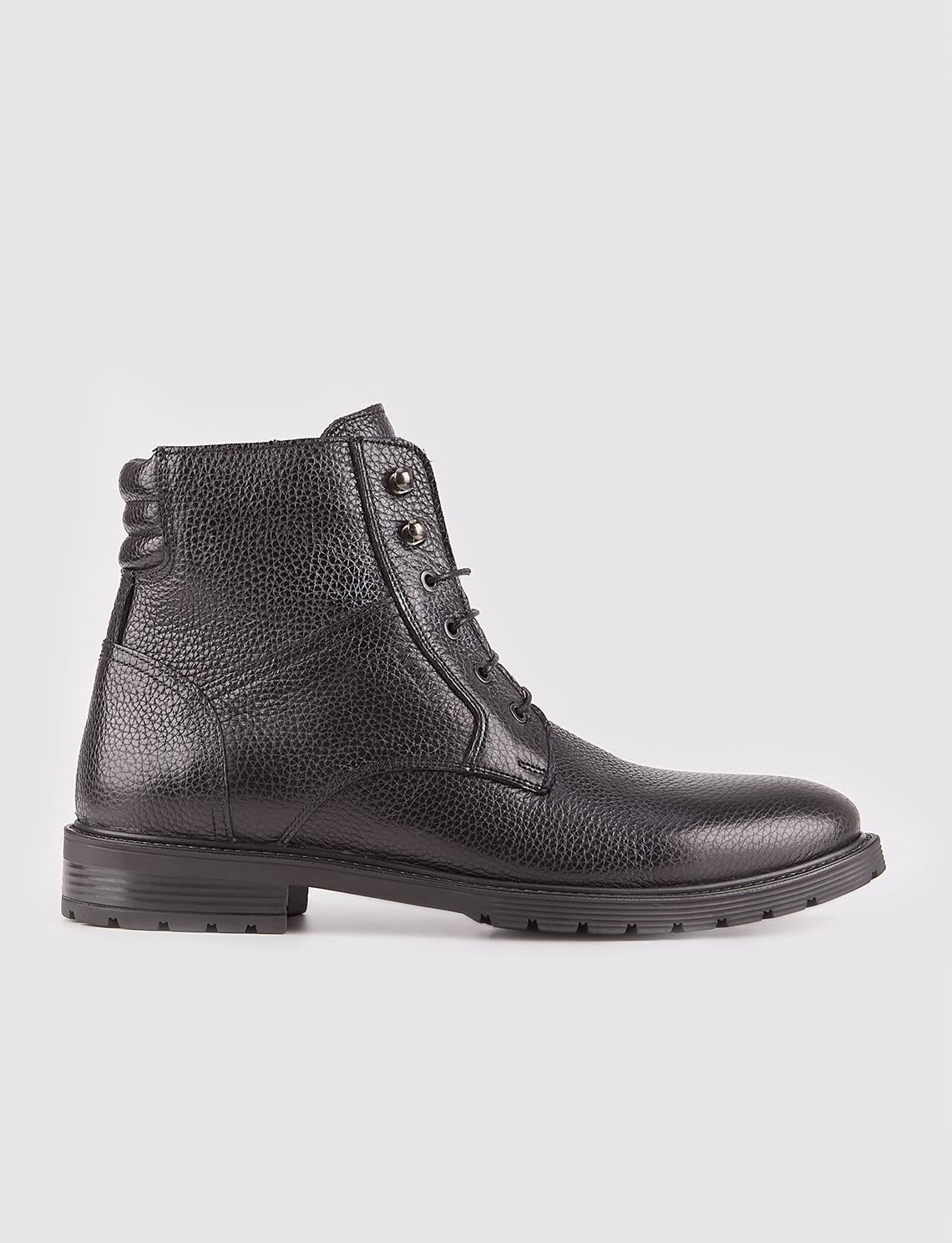 Genuine Leather Black Men's Lace-up Casual Boots