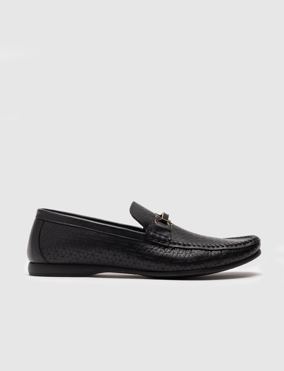 Genuine Leather Textured Black Men's Loafer (112483-1718)