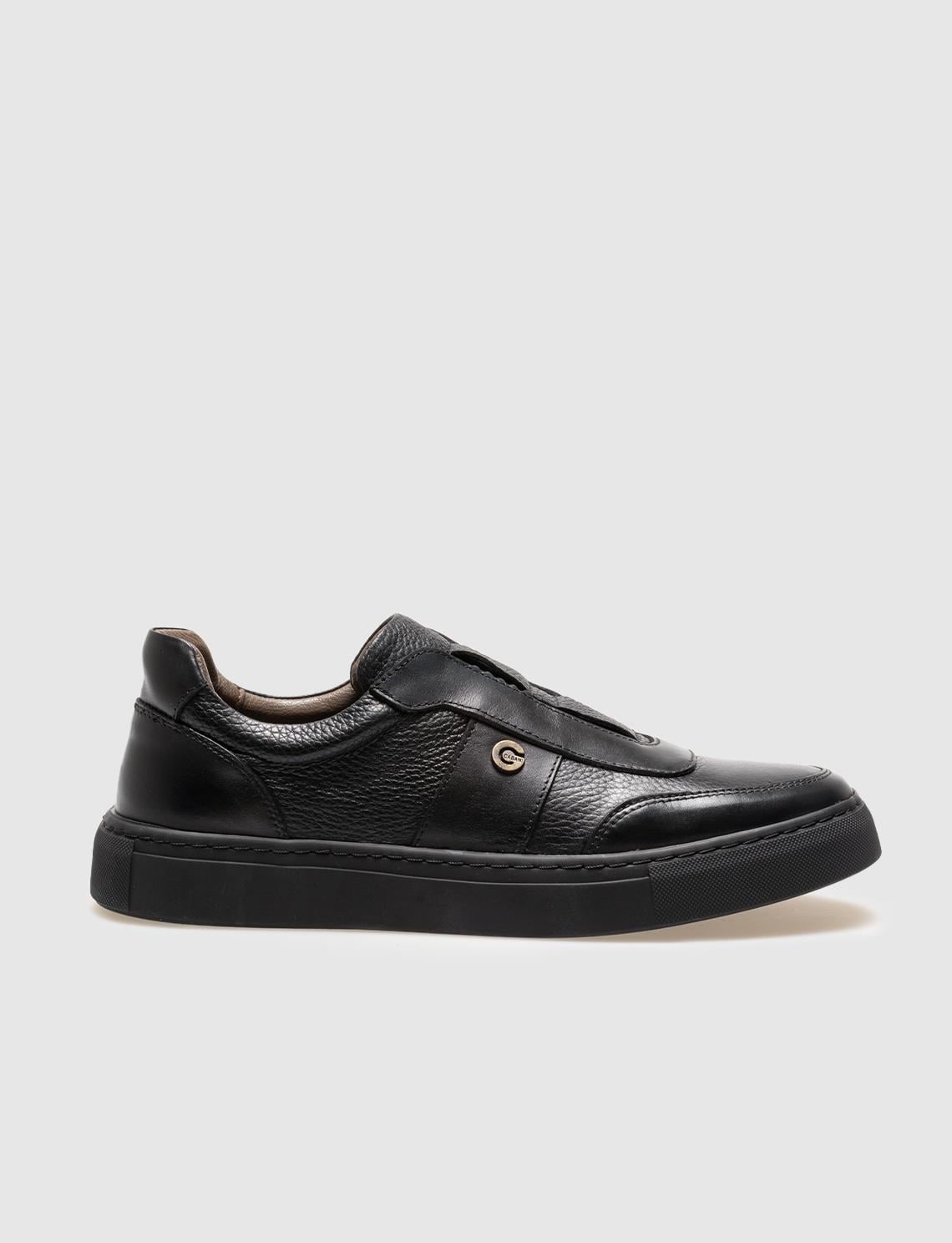 Genuine Leather Black Men's Athletic Shoes