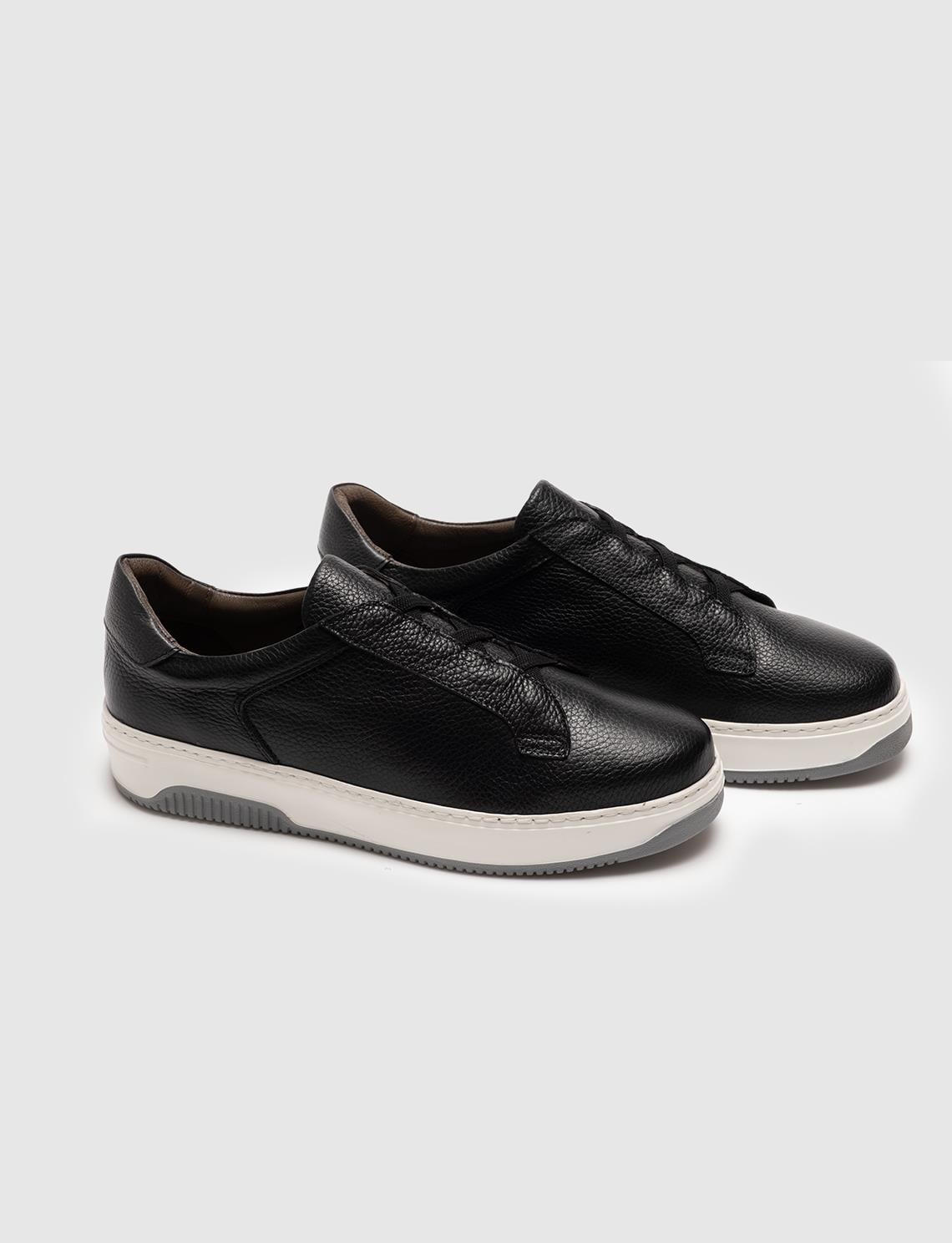 Genuine Leather Black Men's Athletic Shoes