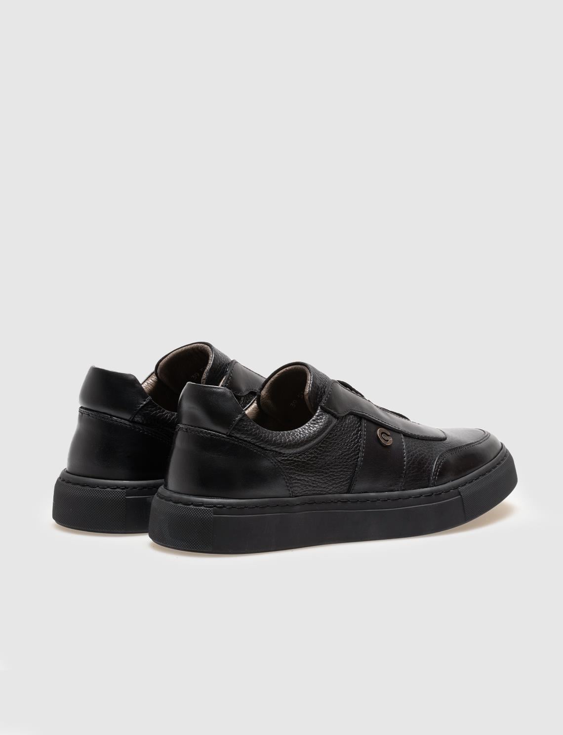 Genuine Leather Black Men's Athletic Shoes