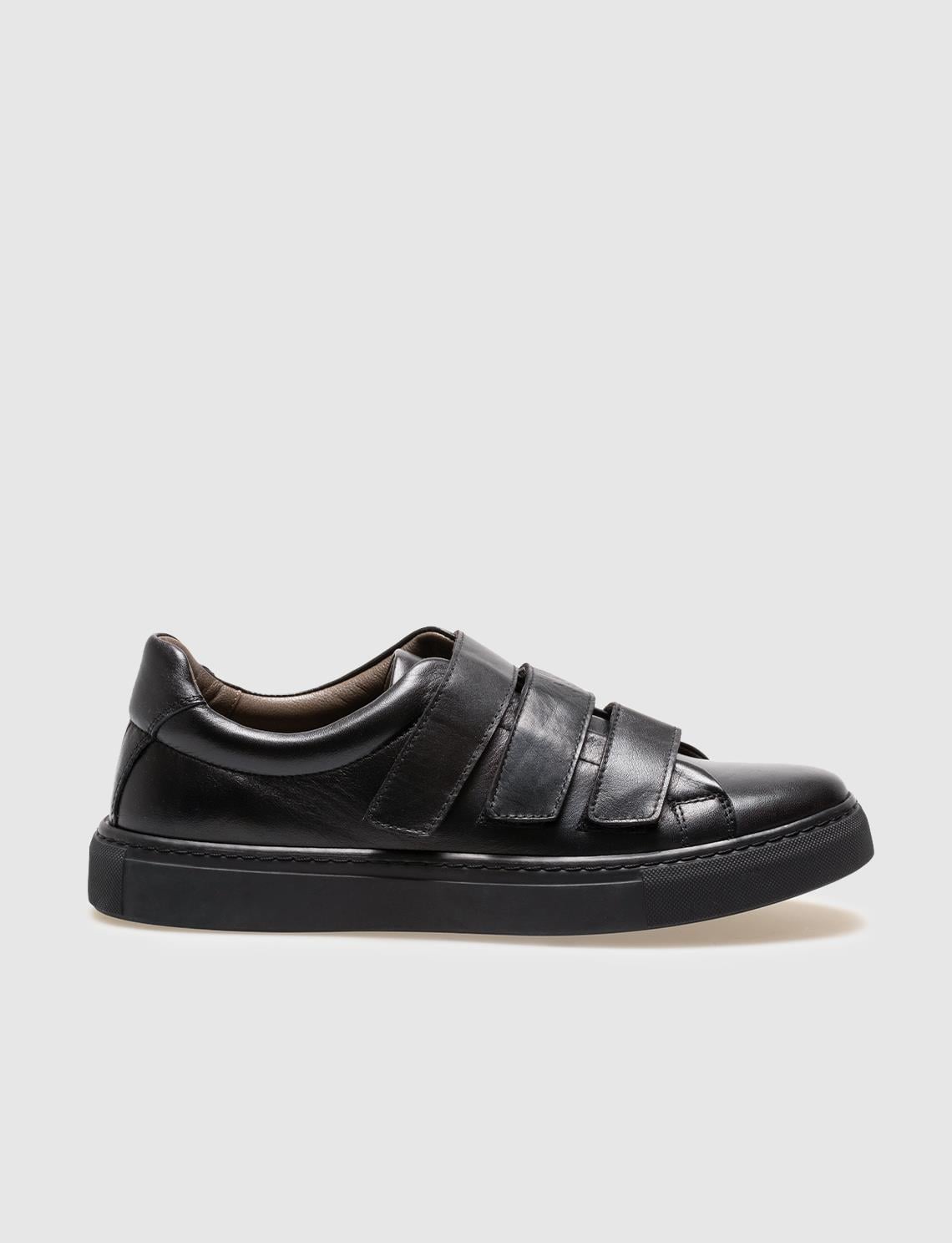 Genuine Leather Black Men's Athletic Shoes
