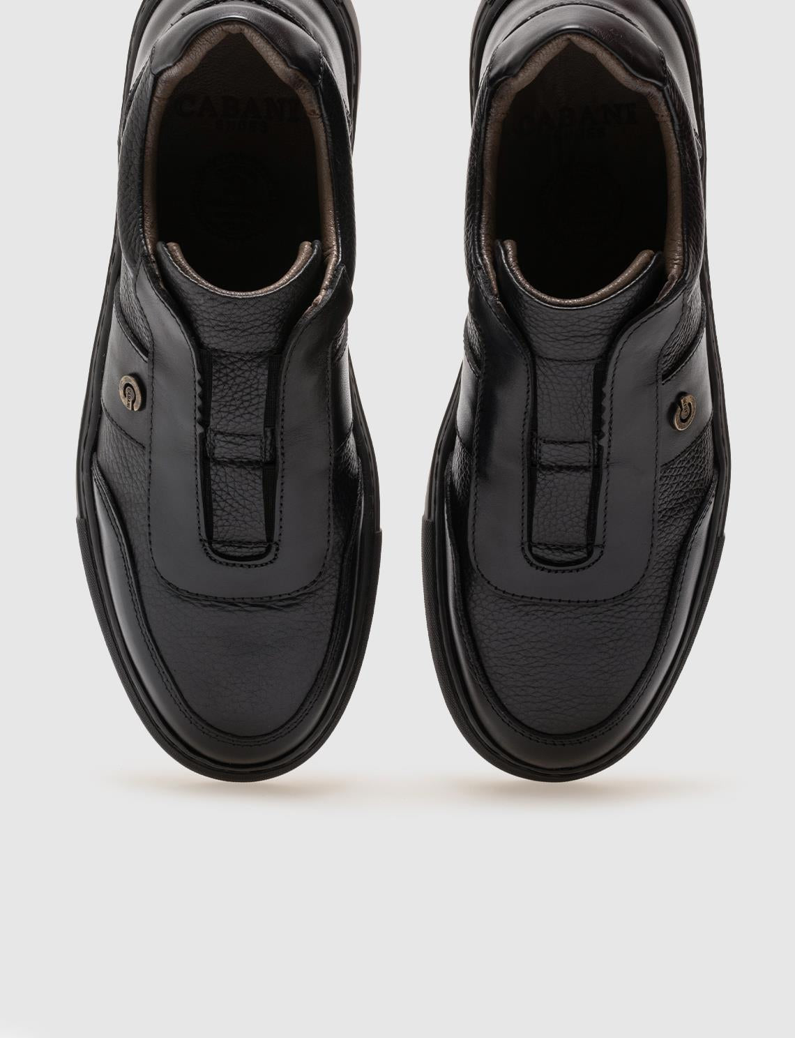 Genuine Leather Black Men's Athletic Shoes