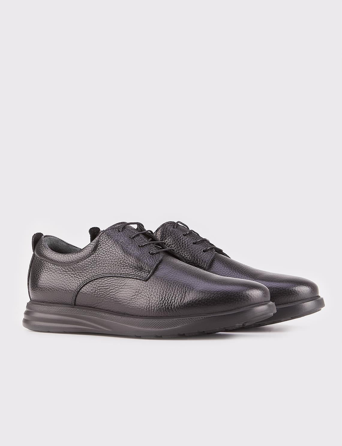 Genuine Leather Black EVA Sole Lace-up Men's Casual Shoes