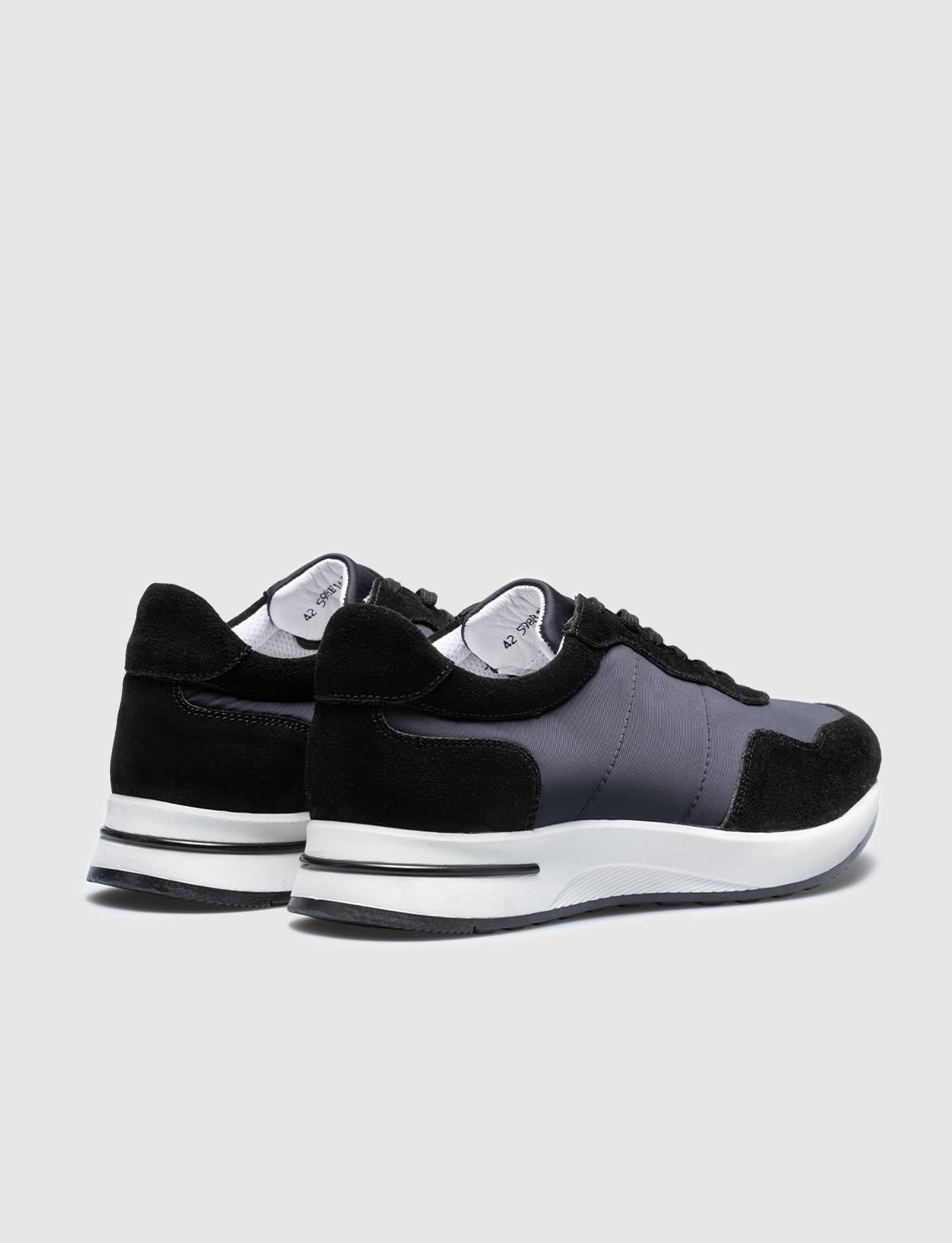 Genuine Leather Black - Grey Lace-up Men's Athletic Shoes
